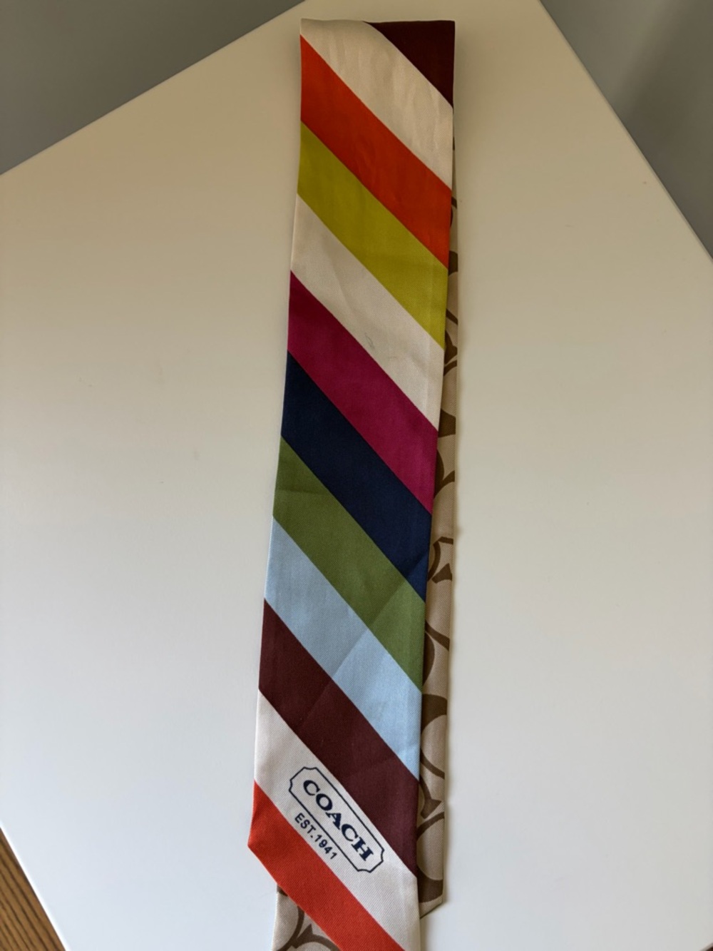 Coach Striped Legacy Silk Twilly Scarf - Picture 9 of 10